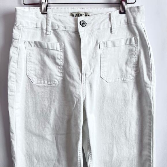 WOMENS WIDE LEG CROPPED JEANS HIGH WAISTED FRONT AND BACK POCKETS WHITE  SIZE S - Picture 3 of 12